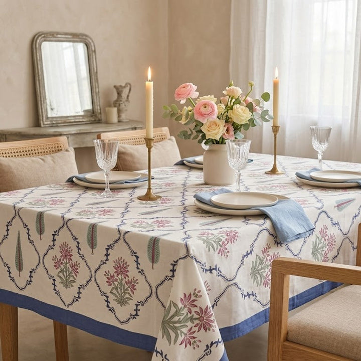 Gulzar 100% Cotton 6 Seater Table Cover(60 x 90 inches) - Gulmohar