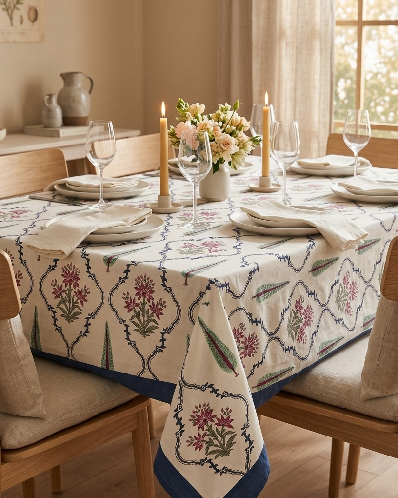 Jaipuri 6 Seater Cotton Dining Table Cover(60 X 90 Inches) - 222