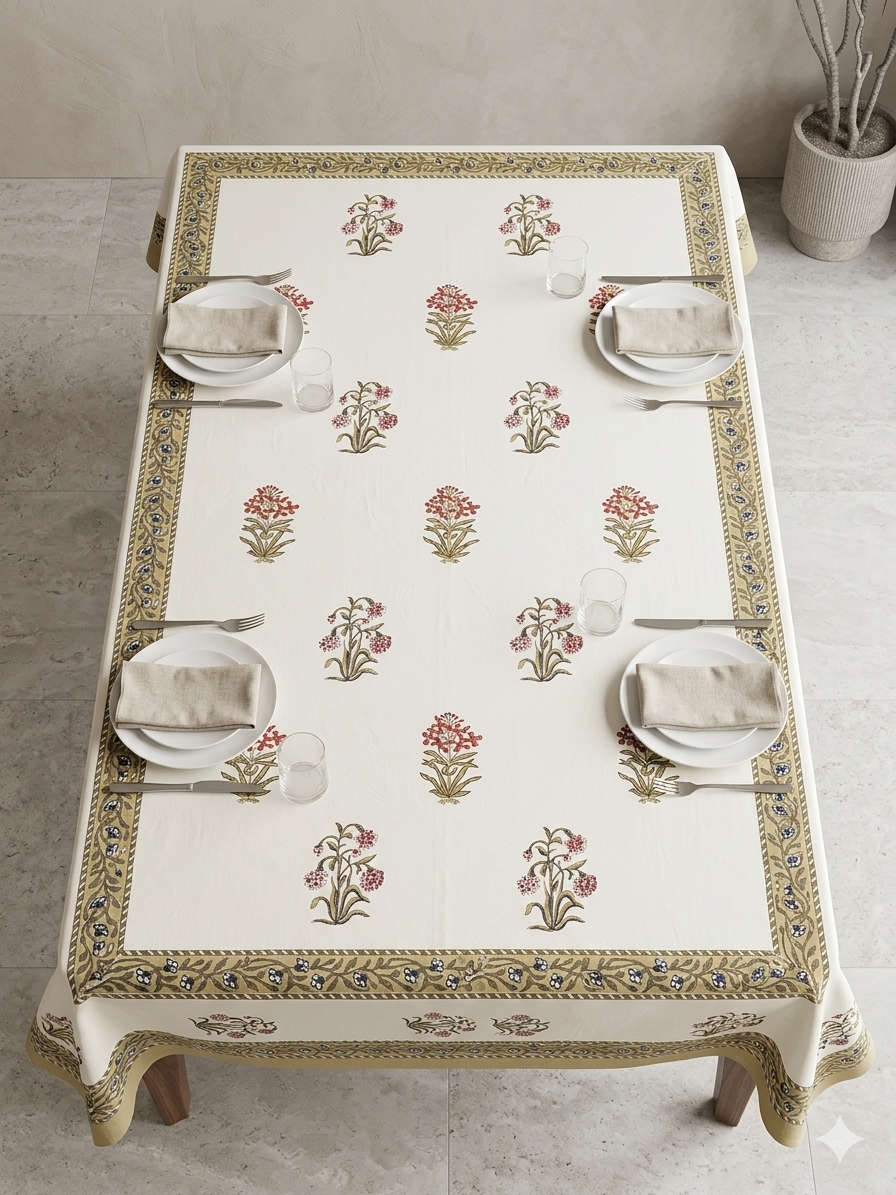 Gulzar 100% Cotton 6 Seater Table Cover - Palash