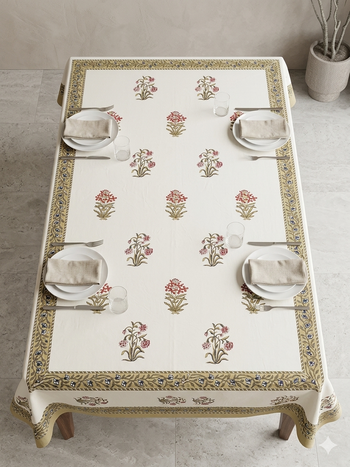 Gulzar 100% Cotton 6 Seater Table Cover - Palash
