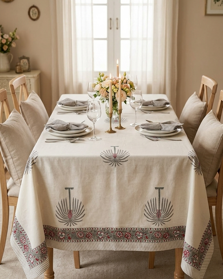 Gulzar 100% Cotton 6 Seater Table Cover (60 x 90 inches)- Palm