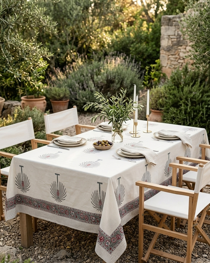 Gulzar 100% Cotton 6 Seater Table Cover (60 x 90 inches)- Palm