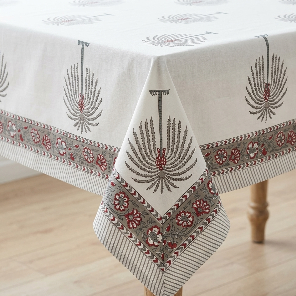 Gulzar 100% Cotton 6 Seater Table Cover (60 x 90 inches)- Palm