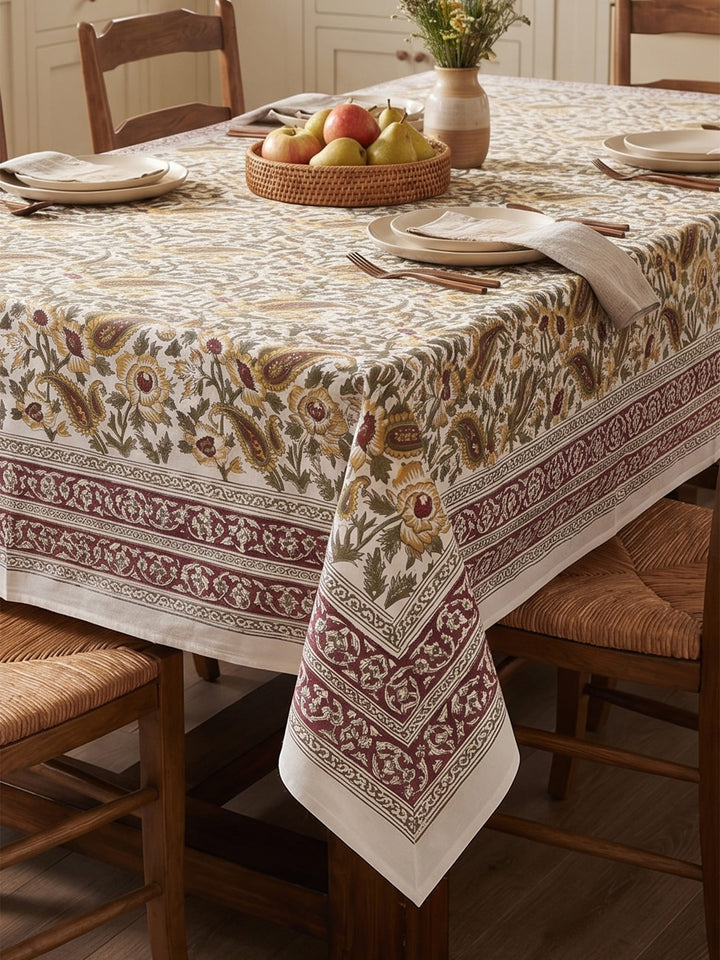 Yellow Gulshan Table Cover Hand Block - 6 Seater- 230