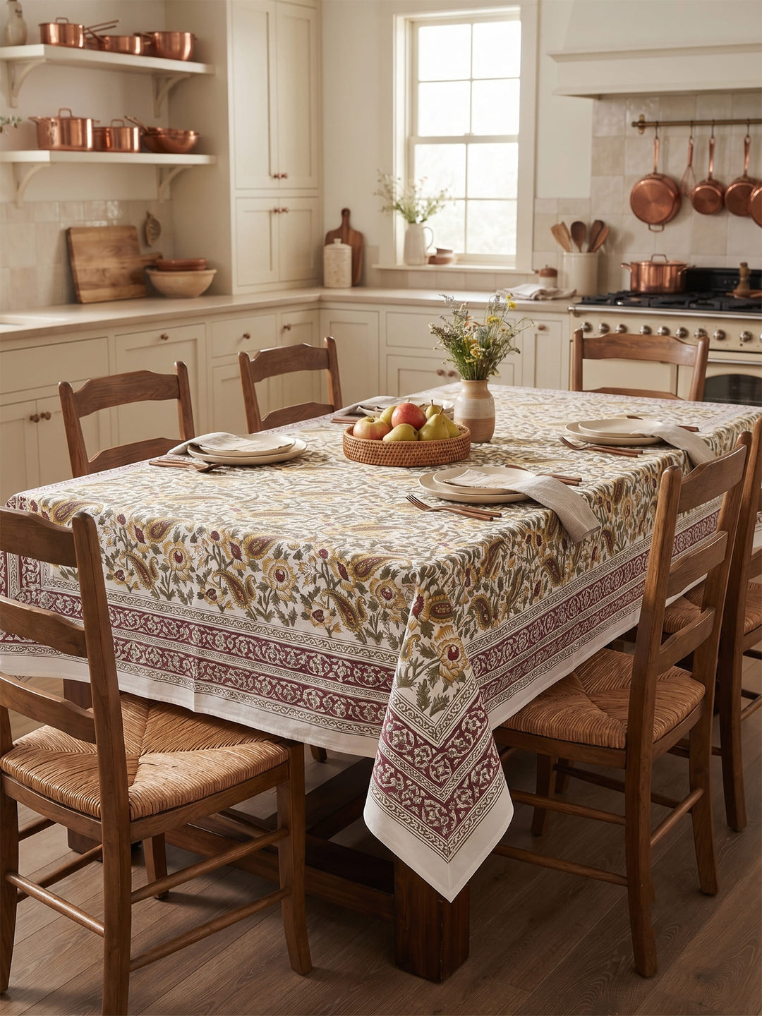 Yellow Gulshan Table Cover Hand Block - 6 Seater- 230