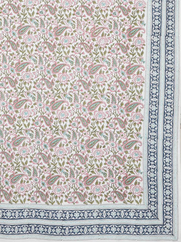 Blue Heritage Bloom Table Cover Hand Block - 6 Seater -231
