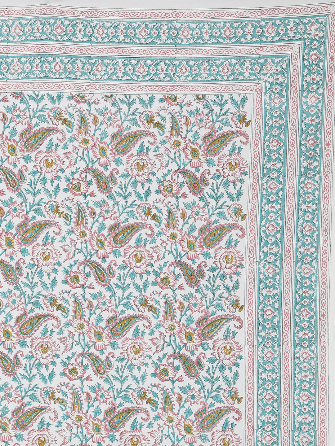 Pink Heritage Bloom Table Cover Hand Block - 6 Seater- 232