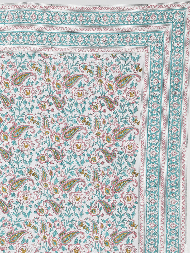 Pink Heritage Bloom Table Cover Hand Block - 6 Seater- 232
