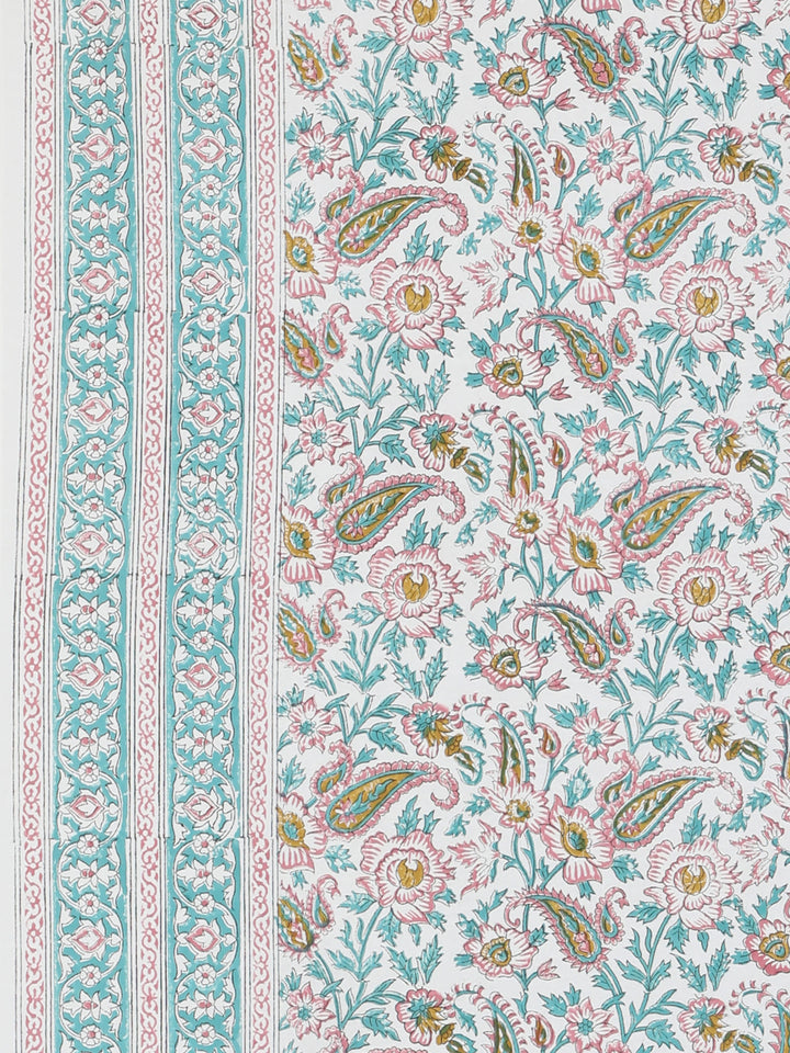 Pink Heritage Bloom Table Cover Hand Block - 6 Seater- 232