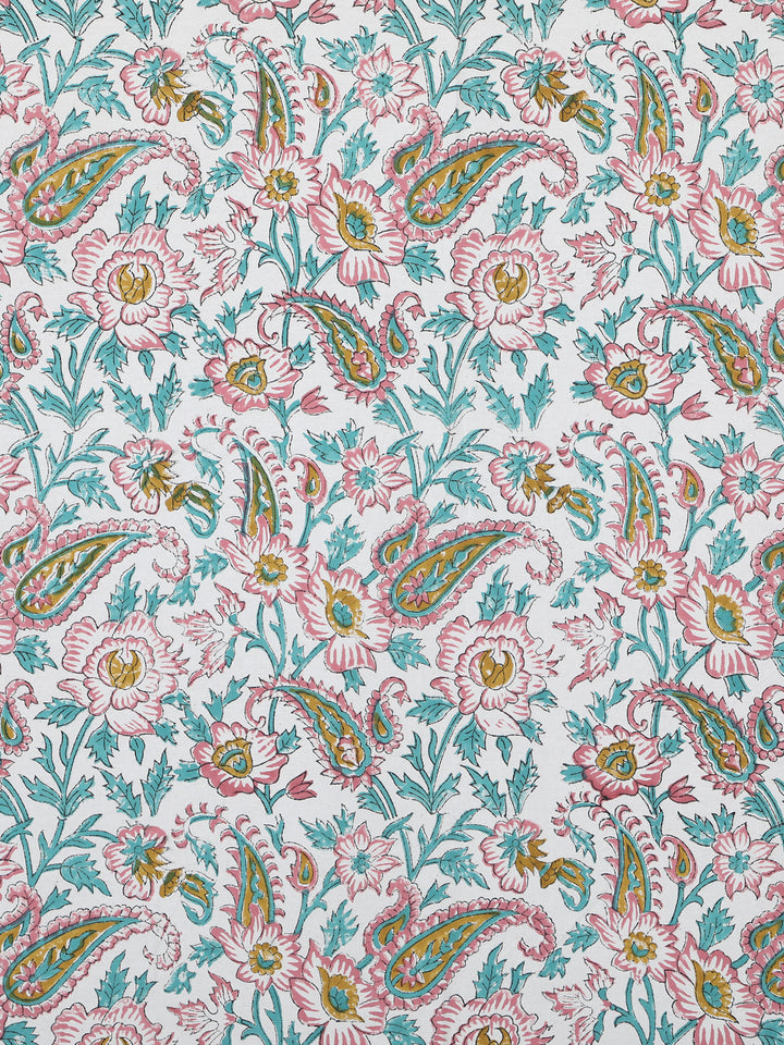 Pink Heritage Bloom Table Cover Hand Block - 6 Seater- 232