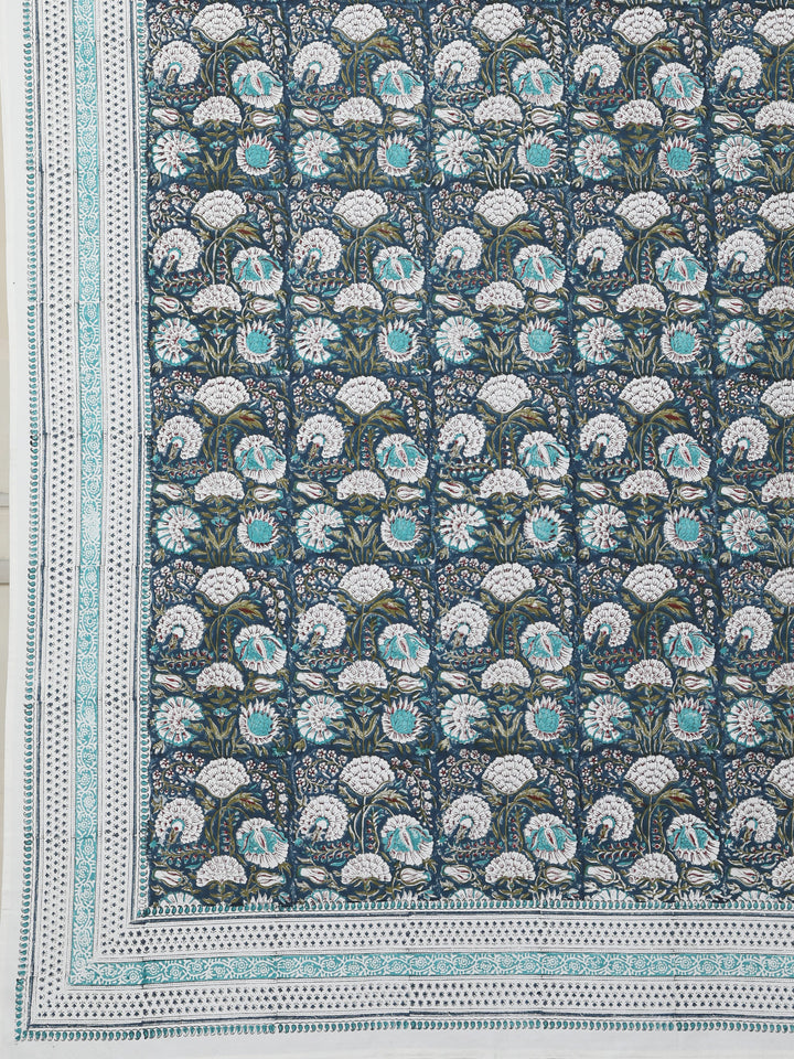 Blue Gulshan Table Cover Hand Block - 6 Seater- 233