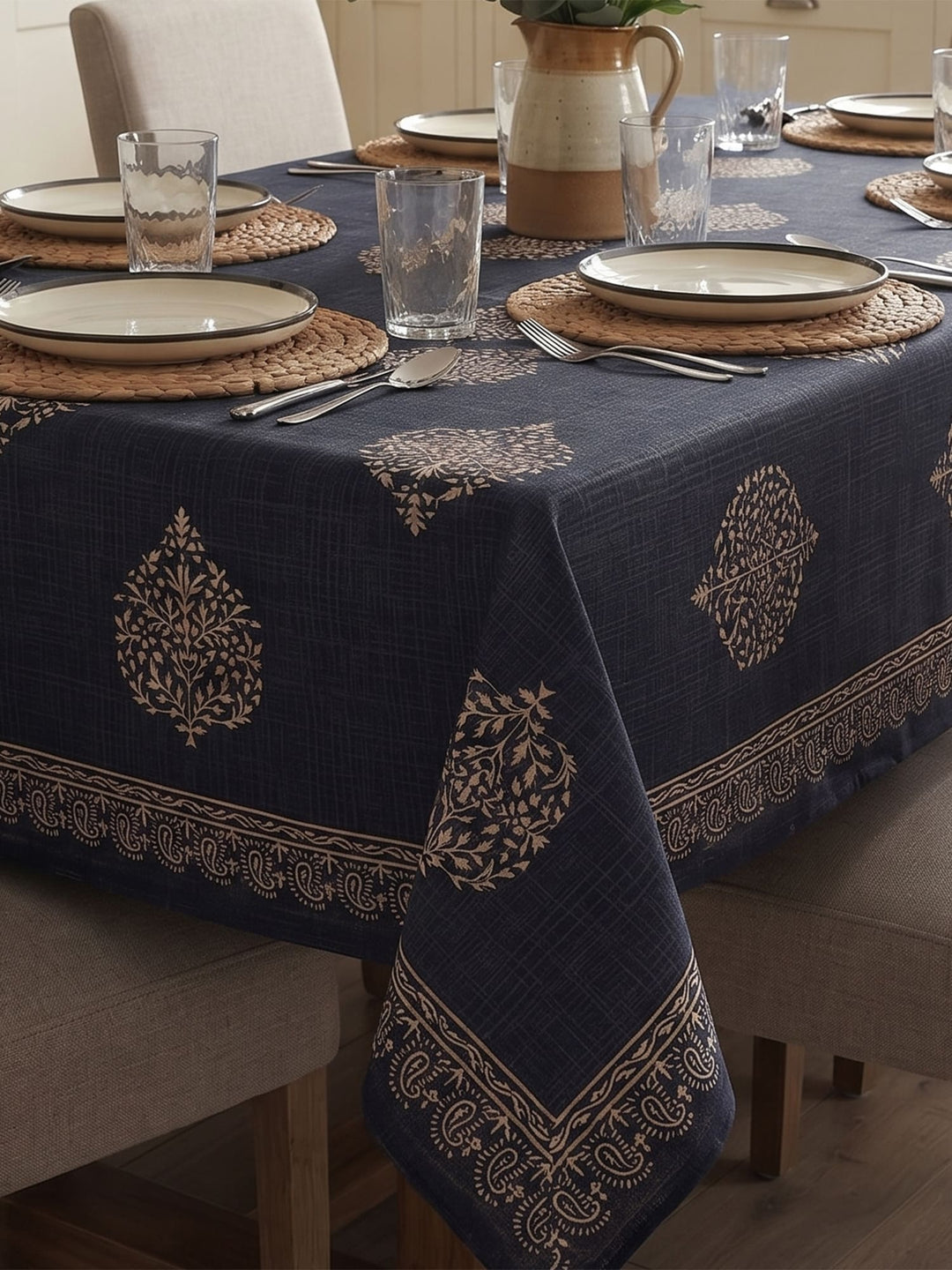 Gold Noor 6 Seater Table Cover - Navy- 234