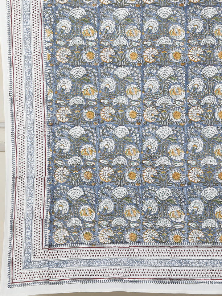 Grey Gulshan Table Cover Hand Block - 6 Seater - 235