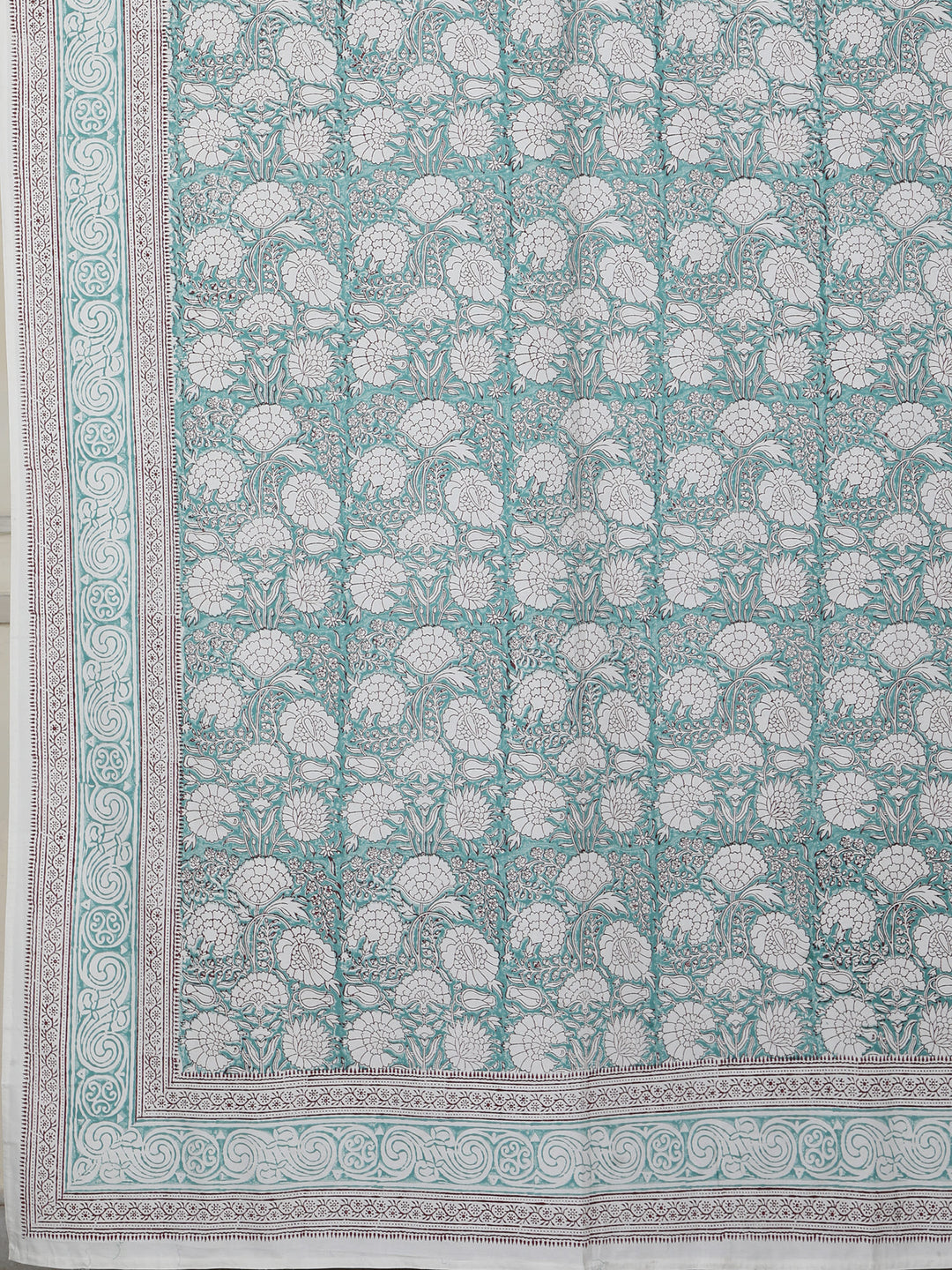 Sky Blue Gulshan Table Cover Hand Block - 6 Seate- 236