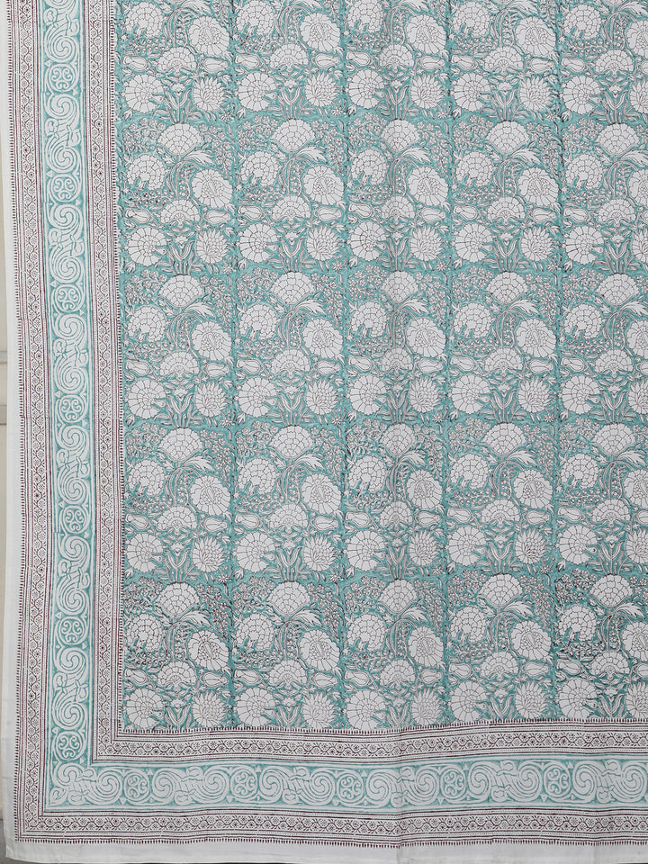 Sky Blue Gulshan Table Cover Hand Block - 6 Seate- 236