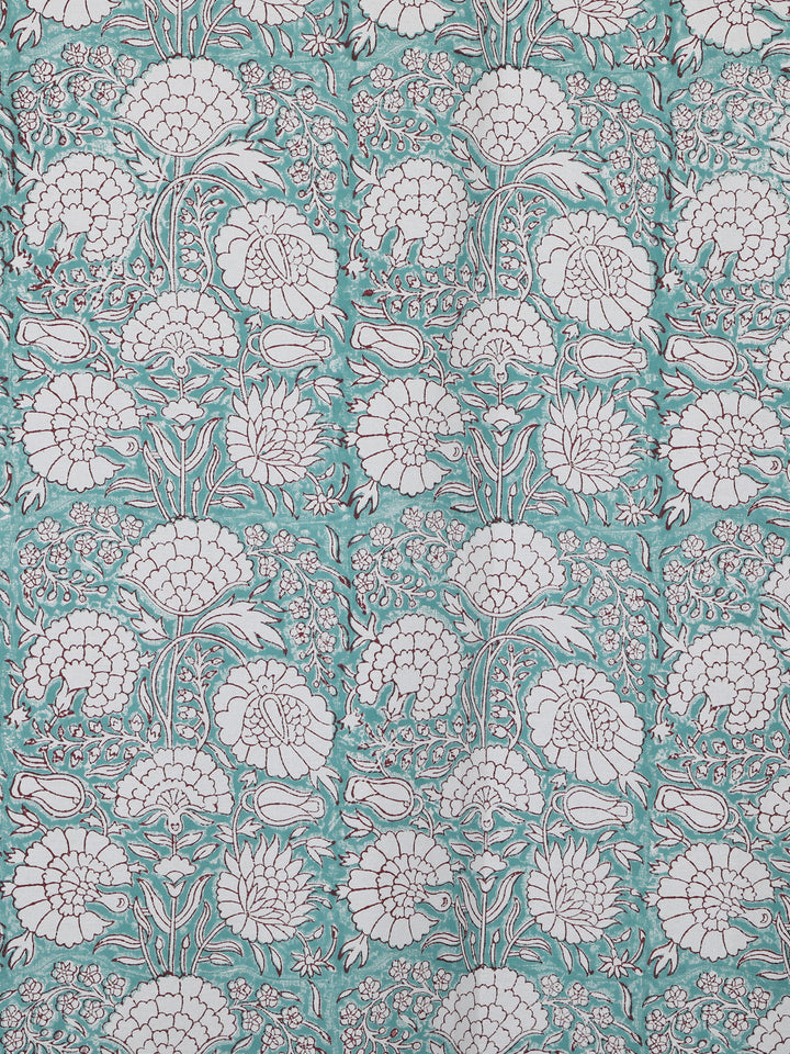 Sky Blue Gulshan Table Cover Hand Block - 6 Seate- 236