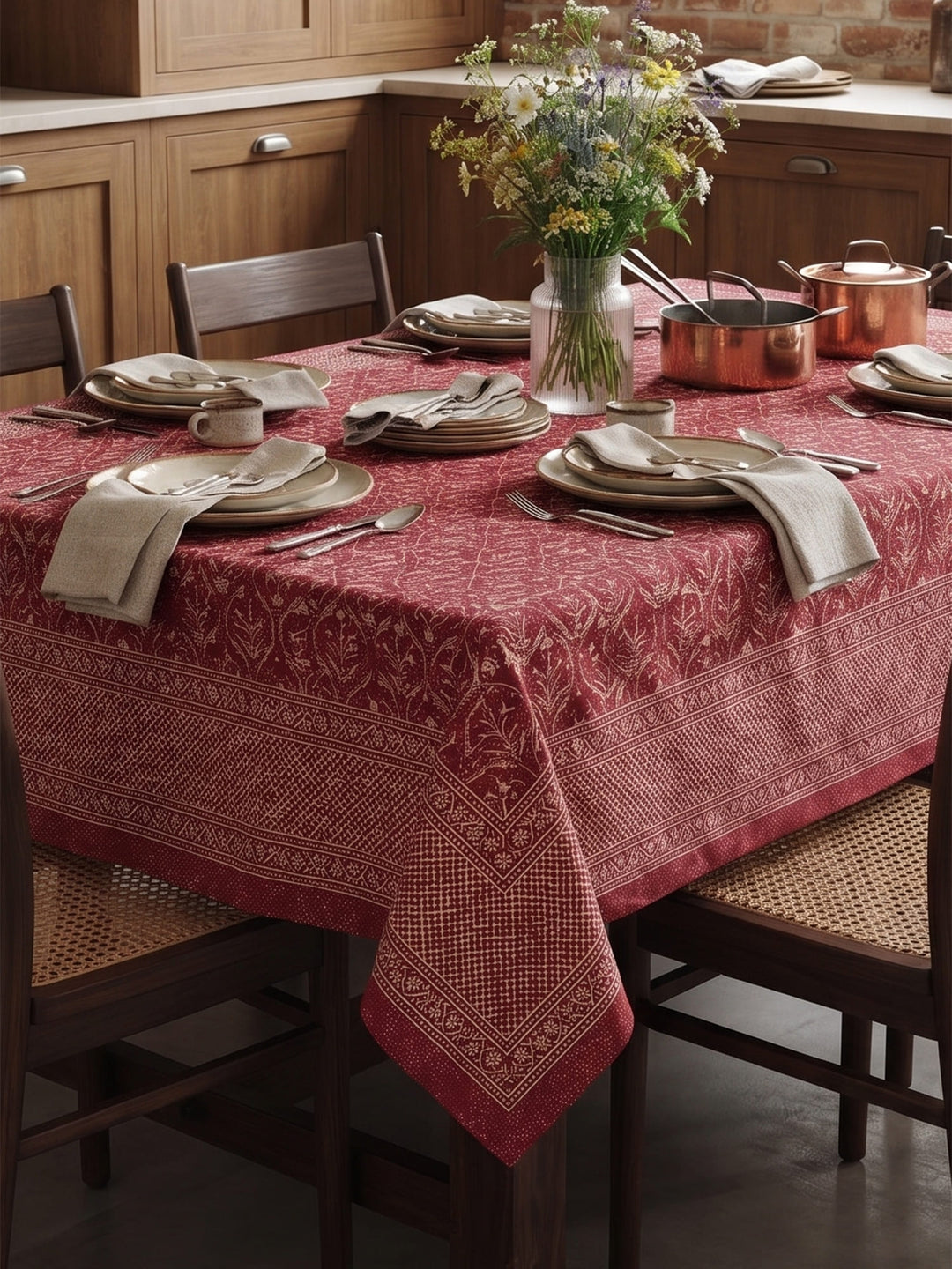Gold Gulnaar 6 Seater Table Cover - Maroon- 237