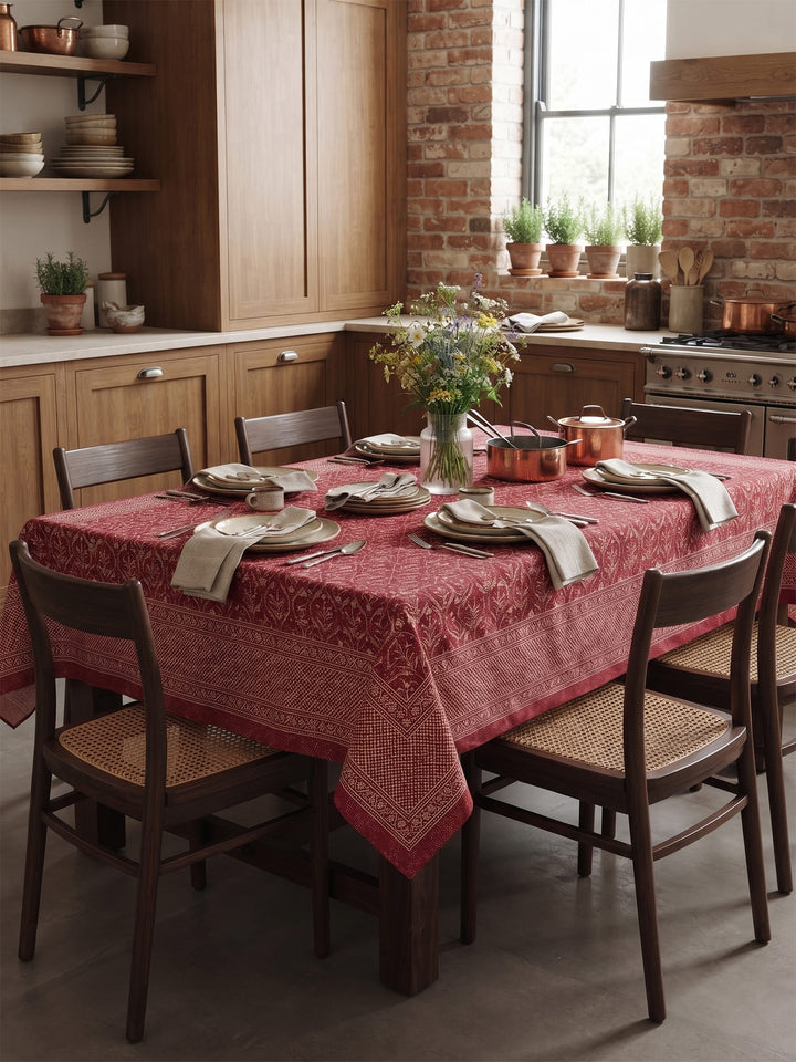 Gold Gulnaar 6 Seater Table Cover - Maroon- 237