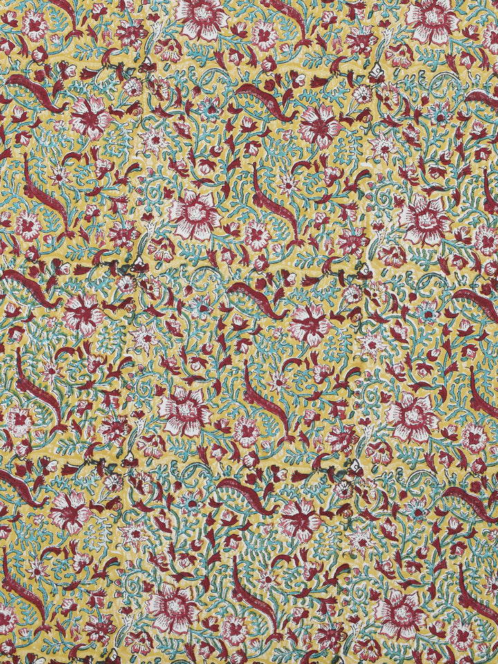 Green Heritage Bloom Table Cover Hand Block - 6 Seater- 239