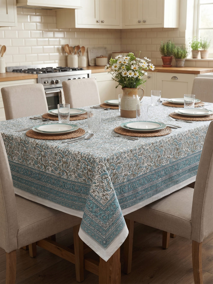 Navy Blue Heritage Bloom Table Cover Hand Block -240