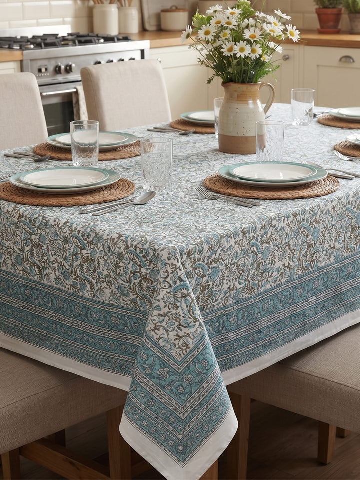 Navy Blue Heritage Bloom Table Cover Hand Block -240