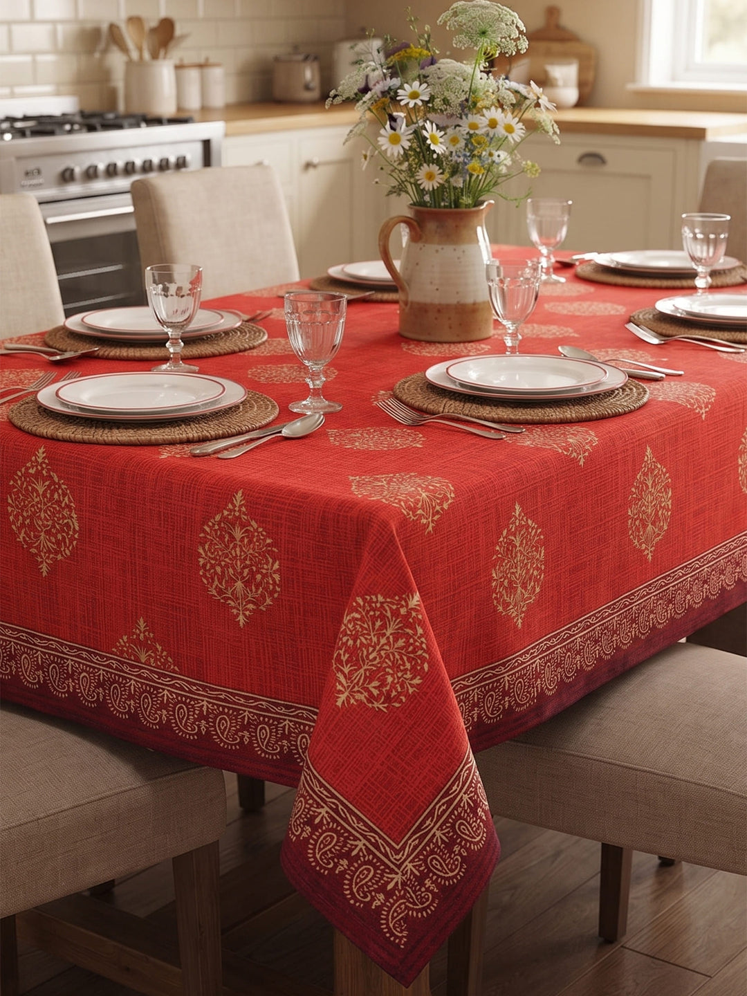Gold Noor 6 Seater Table Cover - Red - 241