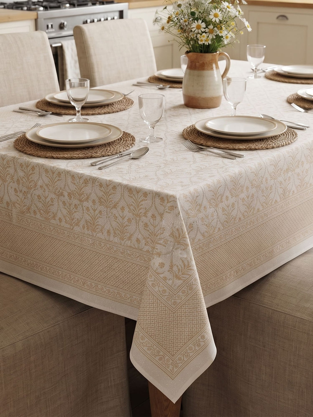 Gold Gulnaar 6 Seater Table Cover - Yellow- 242