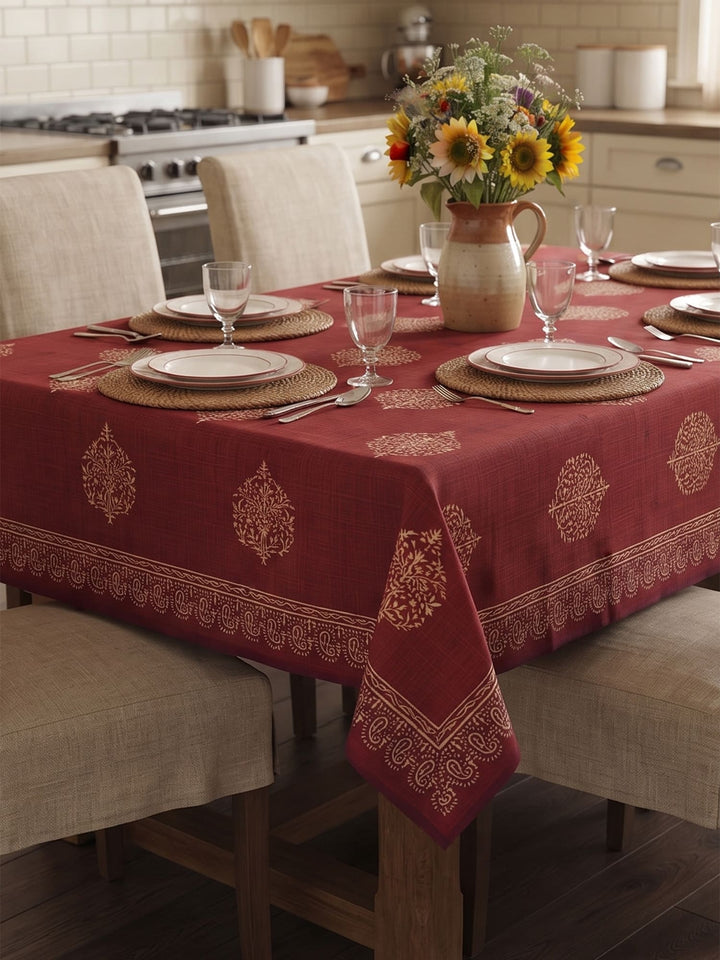 Gold Nazakat 6 Seater Table Cover - Maroon - 243