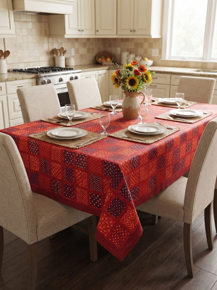 Gold Naqsh 6 Seater Table Cover - Red- 245