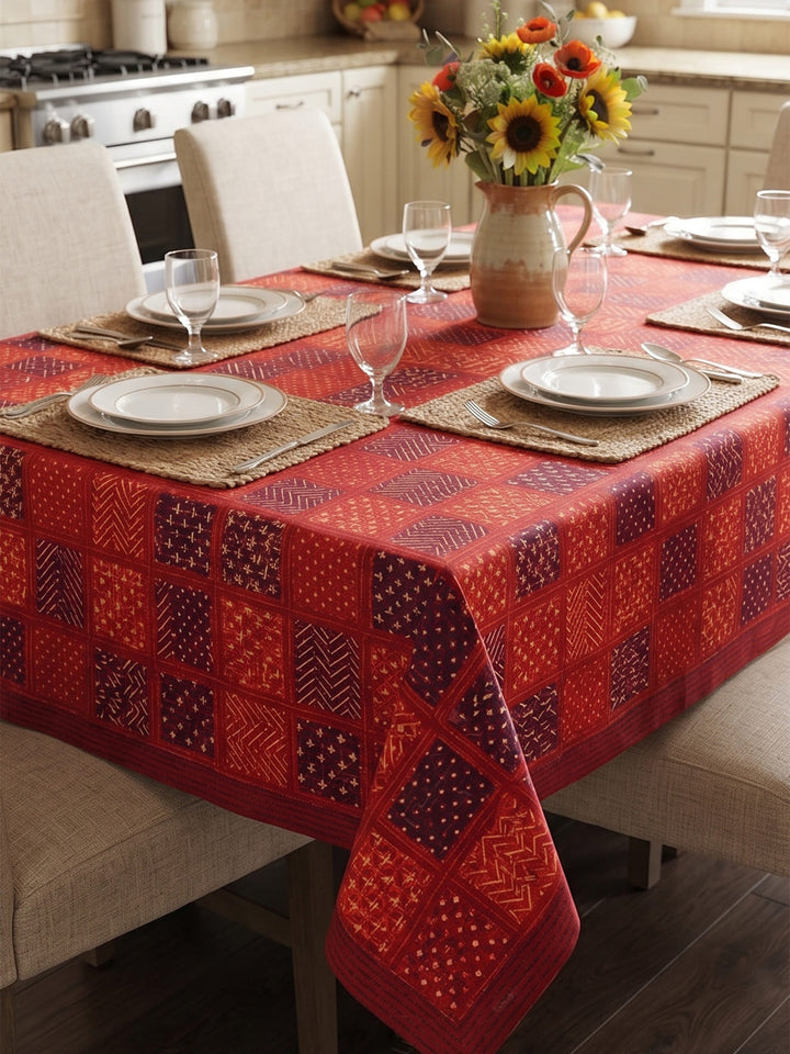 Gold Naqsh 6 Seater Table Cover - Red- 245