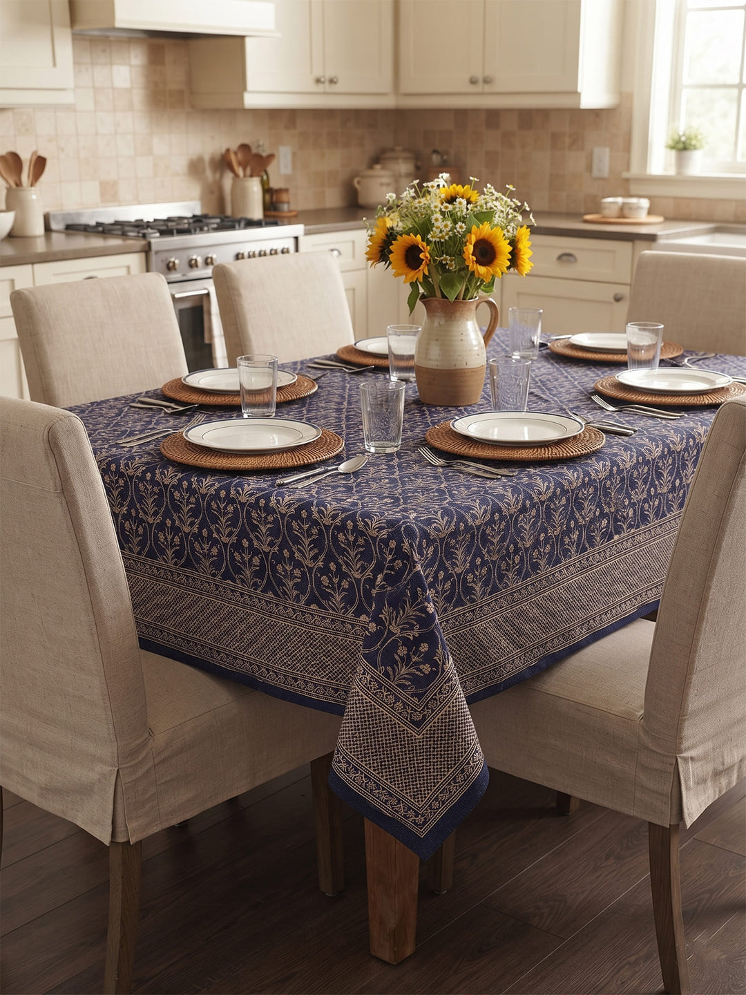 Gold Gulnaar 6 Seater Table Cover - Navy - 246