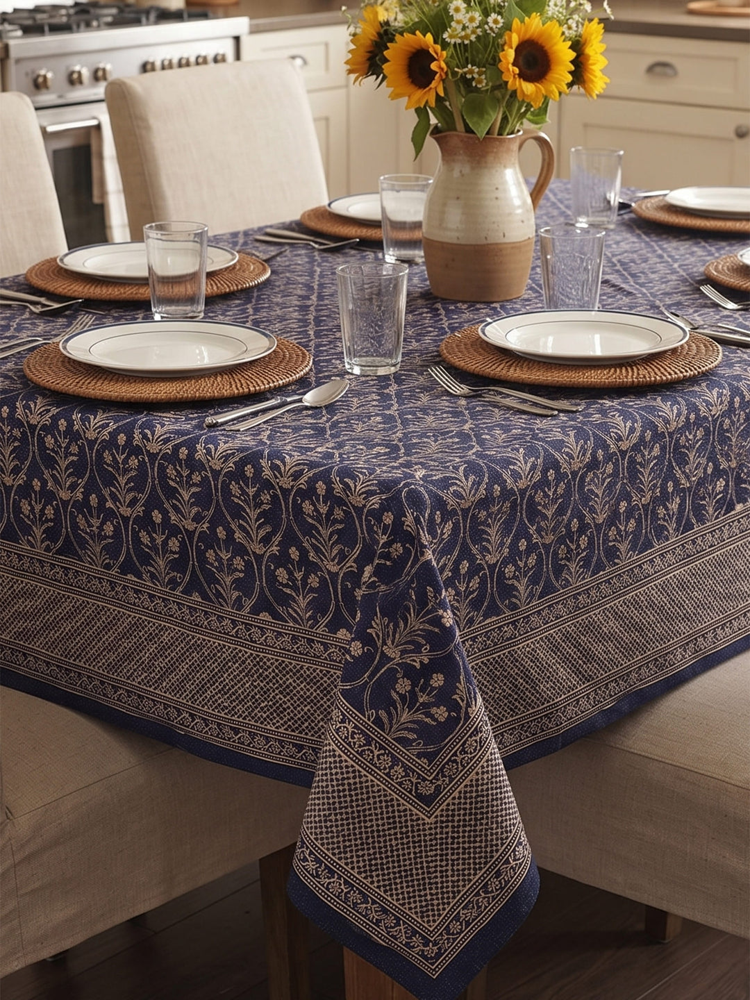 Gold Gulnaar 6 Seater Table Cover - Navy - 246
