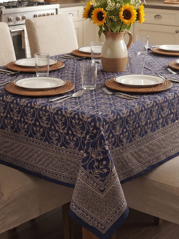 Gold Gulnaar 6 Seater Table Cover - Navy - 246