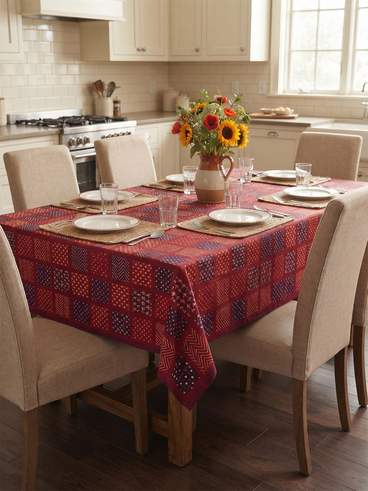 Gold Naqsh 6 Seater Table Cover - Maroon- 248