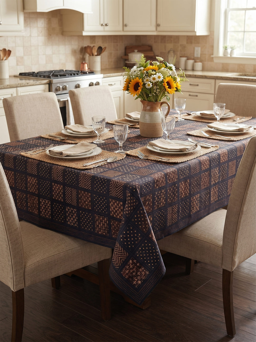Gold Naqsh 6 Seater Table Cover - Navy - 249