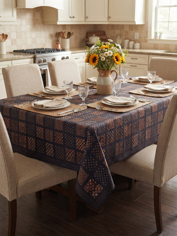Gold Naqsh 6 Seater Table Cover - Navy - 249