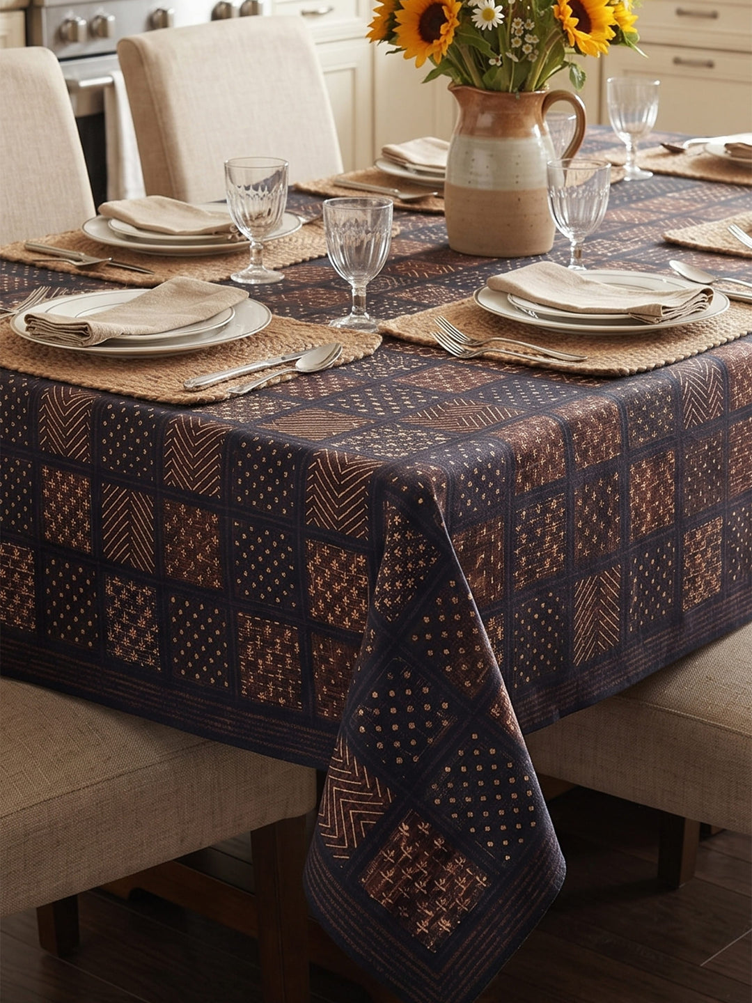 Gold Naqsh 6 Seater Table Cover - Navy - 249