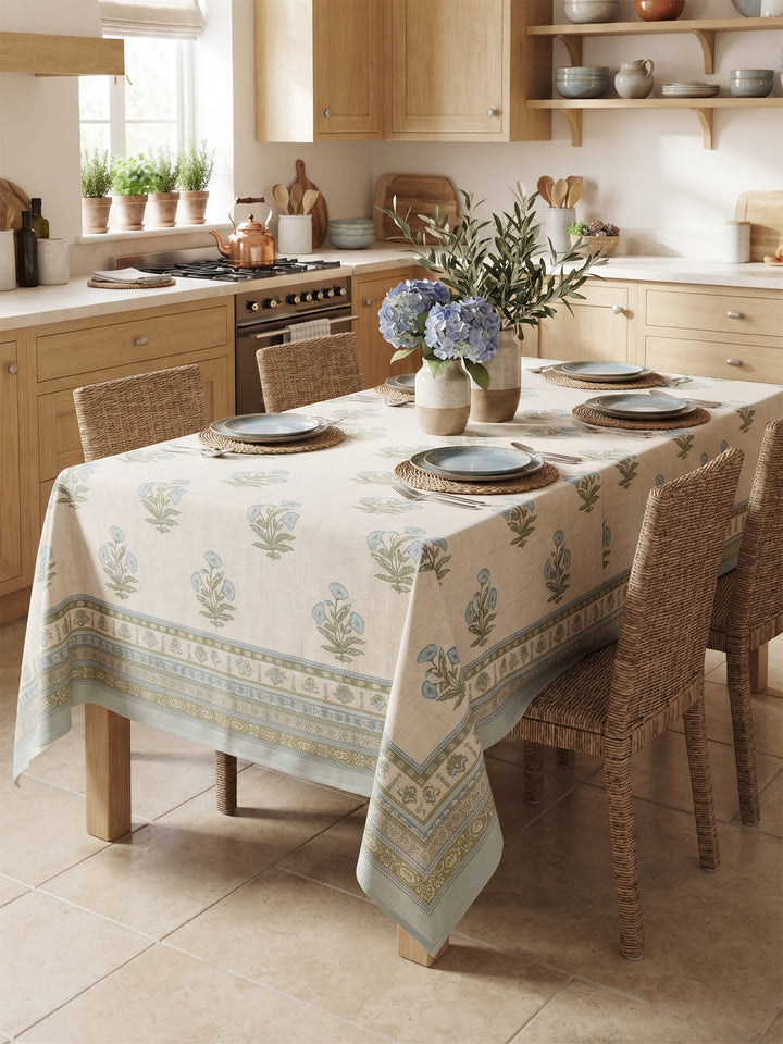 Sky Blue Vintage Bloom 6 Seater Table Cover - 251