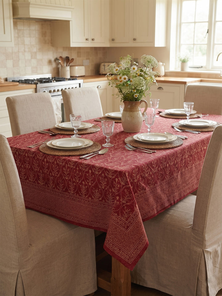 Gold Gulnaar 6 Seater Table Cover - Maroon- 252
