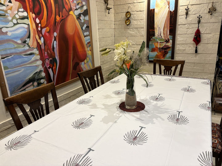 Gulzar 100% Cotton 8 Seater Table Cover(60 x 108 inches)- Palm
