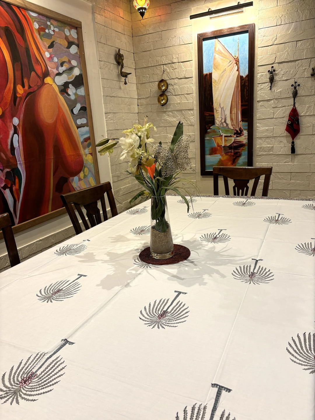 Gulzar 100% Cotton 8 Seater Table Cover(60 x 108 inches)- Palm