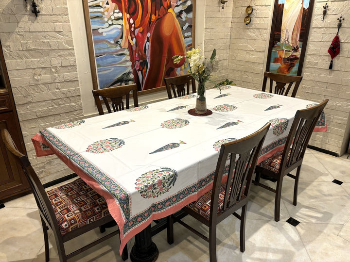 Gulzar 100% Cotton 8 Seater Table Cover(60 x 108 inches) - Chandini