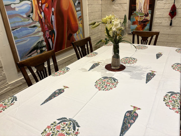 Gulzar 100% Cotton 8 Seater Table Cover(60 x 108 inches) - Chandini