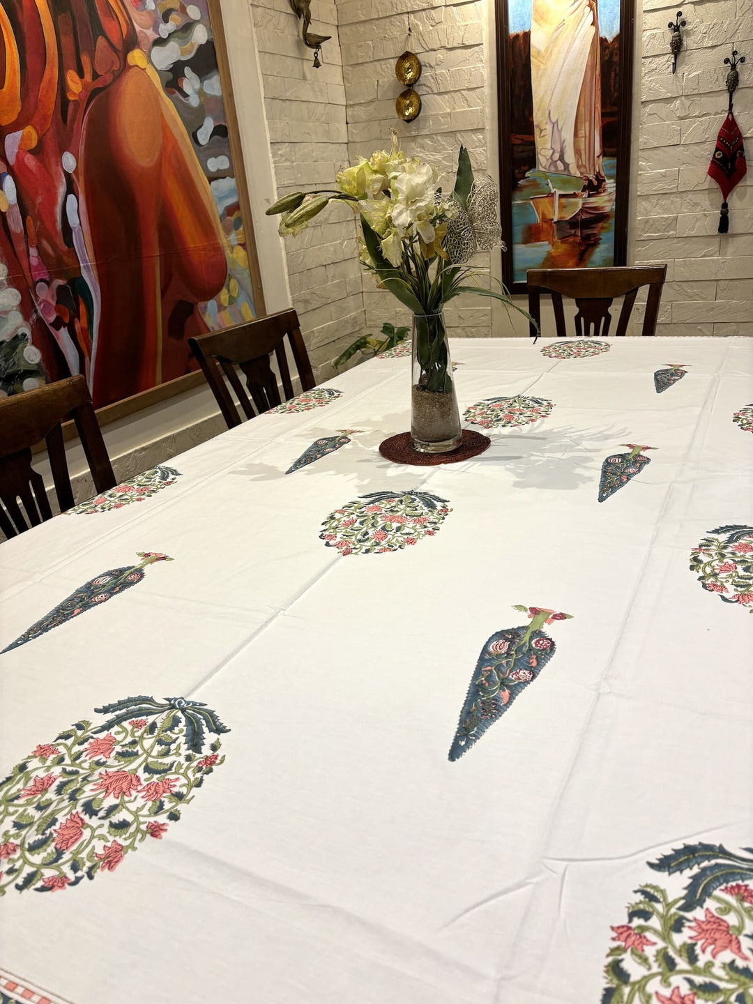 Gulzar 100% Cotton 8 Seater Table Cover(60 x 108 inches) - Chandini