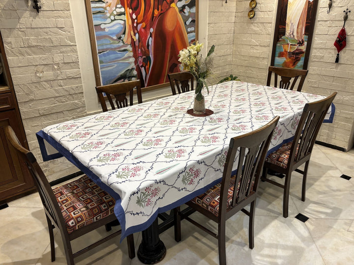 Gulzar 100% Cotton 8 Seater Table Cover - Gulmohar