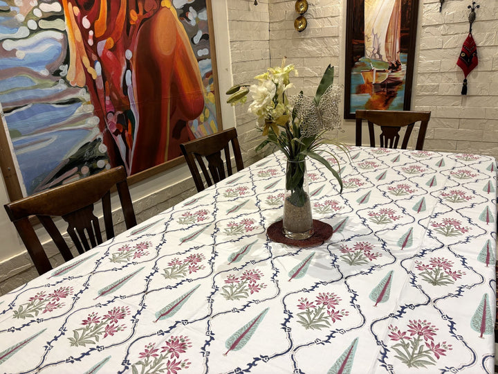 Gulzar 100% Cotton 8 Seater Table Cover - Gulmohar