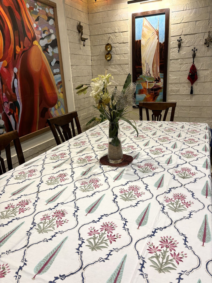 Gulzar 100% Cotton 8 Seater Table Cover - Gulmohar