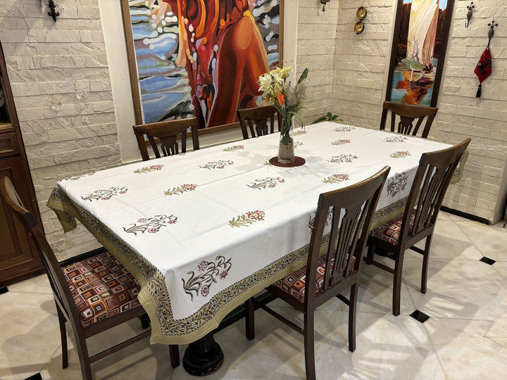 Gulzar 100% Cotton 8 Seater Table Cover - Palash