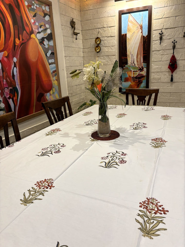 Gulzar 100% Cotton 8 Seater Table Cover - Palash