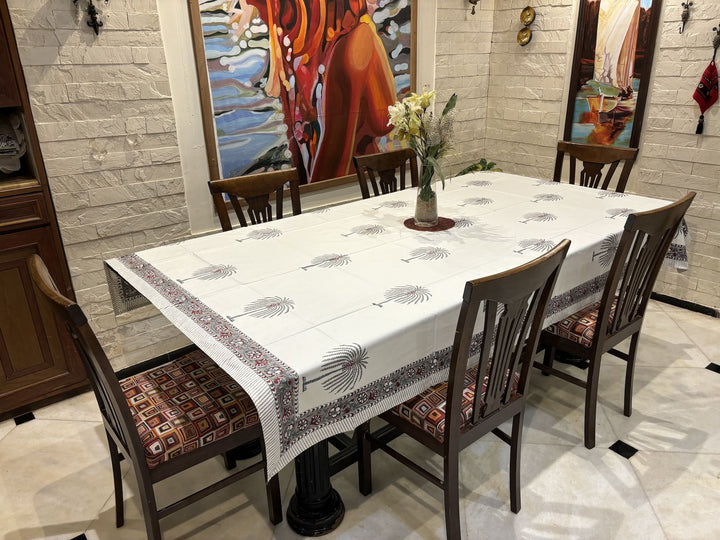 Gulzar 100% Cotton 8 Seater Table Cover(60 x 108 inches)- Palm